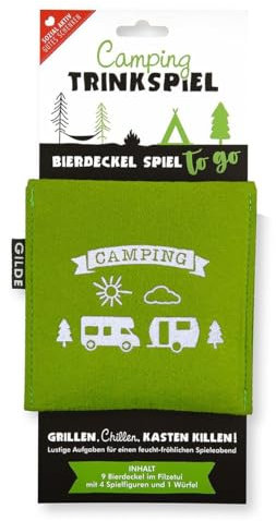 Trinkspiel Camping - Grillen, Chillen, Kasten Killen - Wohnwagenmotiv Spiel Spielspaß Reisespiel Reisen Geschenk Geschenkidee Jungesellenabschied Filz Pappe