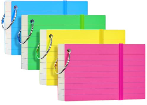 YIZUUN Index Cards 3x5, Flash Cards with Ring, 200 PCS, Ruled Note Cards, Flash Cards for Studying, 4 Packs of 50 sheets, 3x5 Note Cards for Office, Home, School