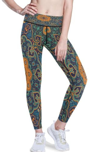 Yoga-Hose für Frauen mit Hoher Taille,Ethnisch Mandala Blume Fitnessstudio Trainieren Laufen Hose Yoga Leggings für Frauen indisch Boho