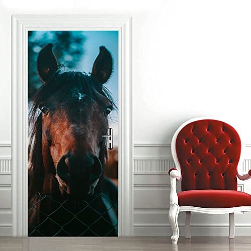 Türposter PVC 3D Türaufkleber Pferd Türfolie Türtapete Art Home Dekoration Tapetentür Wasserdichtes Selbstklebend DIY Türbild B90 x H200cm