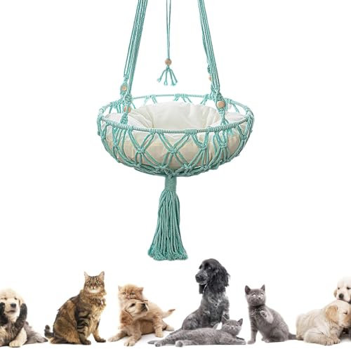 Hamaca para gatos de macramé - Cama columpio para gatos hecha a mano, hamaca tejida para dormir para gatos | Hamaca para gatos montada en el techo, cama columpio decorativa para gatos para decoración