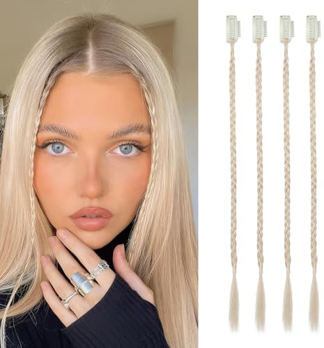 Flufymooz 4PC Braid in Haarverlängerung 35 cm Clip in Braid Extensions für Frauen Synthetische Haarteile für den täglichen Gebrauch Party-Styling (Kühles Hellblond)