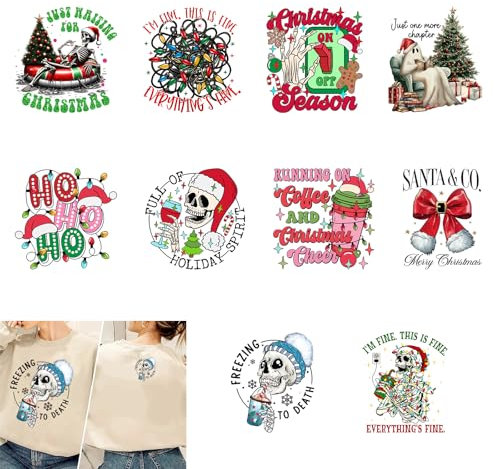 20Sheets Christmas DTF Iron on Transfers Xmas Vinyl Skull Ghost Christmas Decals for Clothes Bag Pillow Covers DIY Decorations Iron on Decals Patches Appliques Heat Transfers Ready to Press