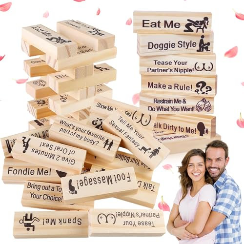 donciety 48 Stück Block Tower Spiel, Tower Stack Spiel Stapeln Holzblock Spiel Block Tower Spiel für Paare (1 Set)