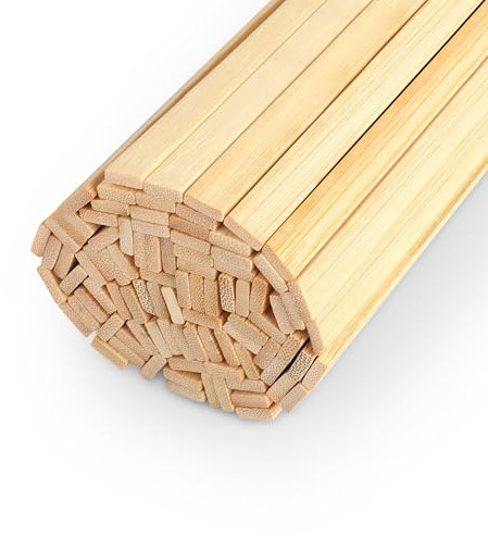 LeisuDay 100 varillas de madera de bambú para manualidades, barras de madera rectangulares de 20 cm de largo, 9 x 3 mm, listones de madera planos, espátulas de madera, palillos para modelismo