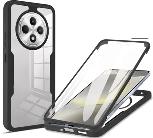 YUECXIN Cover per Oppo Reno 12F 4G/Reno 12 FS/Reno12 F 5G Antiurto a 360° con Protezione dello Schermo Integrata + Cover Retro Trasparente Rugged, Custodia Bumper in Silicone TPU, Nero