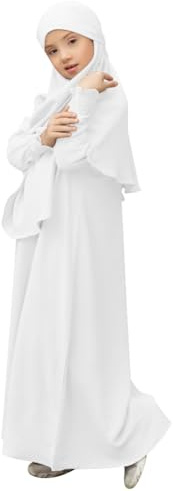 OBEEII Abaya für Mädchen Muslimisches Langarm Gebetskleid Ramadan Kaftan Abaya mit Hijab Islamische Kleidung Arabisch Eid Robe