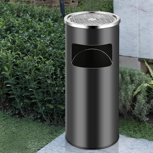 HUOLE Cubo de basura de 30 litros de acero inoxidable de pie para cenicero de piso en la parte superior del cubo de basura para el hotel al aire libre interior (25 * 25 * 60cm)
