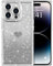ROSEHUI for iPhone 14 Pro Case Glitter,Rectangle Clear Sparkly Phone Case with Bling Rhinestone Cute Heart Pattern Glitter Paper,Camera Protective TPU Shockproof Cover for Women Girls-Silver