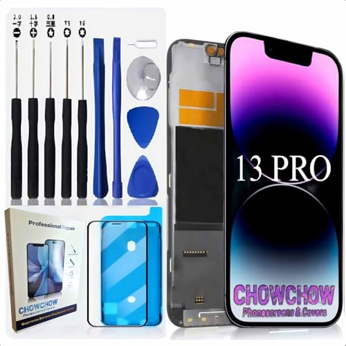 CHOWCHOW - Kit de repuesto para iPhone 13 Pro LCD/OLED y marco de pantalla, con protector de pantalla de vidrio templado, dureza 9H, pantalla con herramientas de reparación, kit de pantalla LCD / OLED
