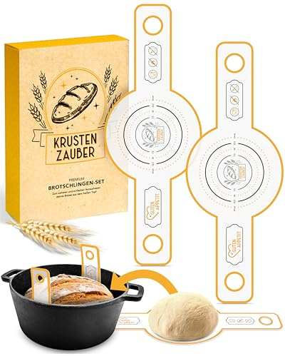 KRUSTENZAUBER Brotschlinge 2er-Set für sauberes Brot-Heben ohne Anhaften | Hitzebeständige Silikon-Schlingen als Brotback- oder Sauerteig-Zubehör, wiederverwendbare & backofengeeignete Bread Sling