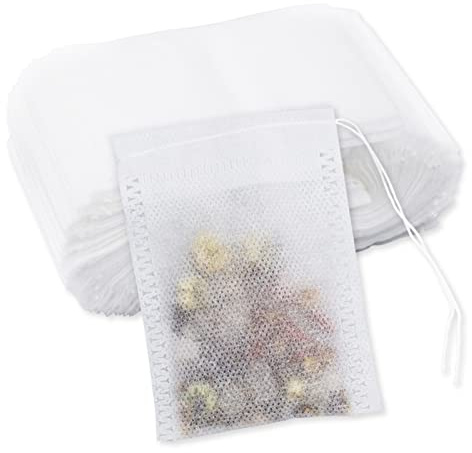 100 Leer Teebeutel Teefilter mit Kordelzug für Losen Tee Kaffee Gewürz 7 x 9 cm (2,75 x 3,54 Zoll), cb001, Weiß