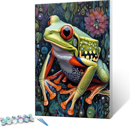 La grenouille Peinture Numero Adulte-Peinture par Numéro Enfant Adultes Débutants 20x30cm, avec Peinture Acrylique Numéro d'Art Kit Peinture par Décoration Murale et Cadeaux Pour La Maison R-275