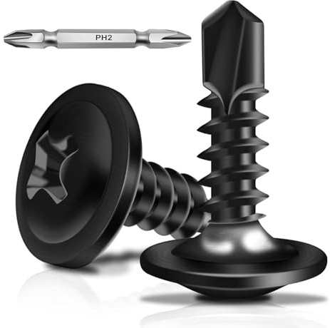50Pcs Self Tapping Screws, M4.2 x 13mm Self Drilling Screws for Metal | Stainless Steel Wafer Head Self Tapping Screw, Black Oxide, Tek Screw with Screwdriver Bit