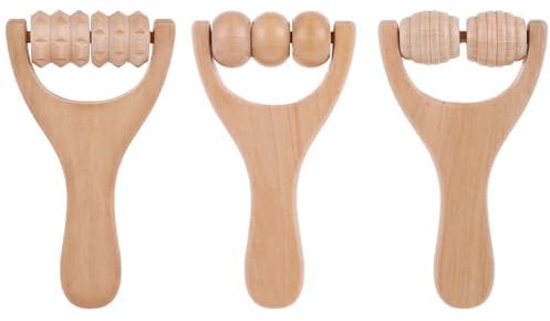 BOHUIZ 3 Stück Holz Massageroller, Faszienrolle Klein Massage Roller mit Griff Massageroller Gesicht zur Entspannung von Rücken, Bein, Händen, Ganzkörpermuskulatur