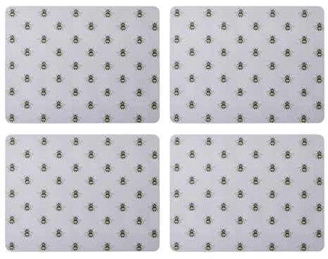 Creative Tops Printed Country Bee Rectangle Placemats Set Of 4 Grey Cork Back Heat-Resistant Stain-Resistant Surface Protector to 120°C Luxury Lacquered Surface Easy Wipe Clean, 30 x 22 cm
