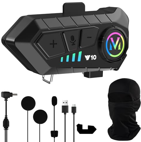 LPQKCcY Motorcycle Helmet Bluetooth Speakers with Balaclavas, Motorbike Bluetooth Headset with Mic Dual Noise Reduction Riding Headphone IPX6 Waterproof RGB Light Music Control AI Voice