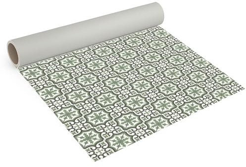 Internethandel Pfordt CV Bodenbelag Retro Fliese Grün 200x200 cm | PVC Boden für Wohnzimmer, Schlafzimmer und Flur, 2,5 mm Gesamtdicke, 0,20 mm Nutzschicht und Nutzungsklasse 22