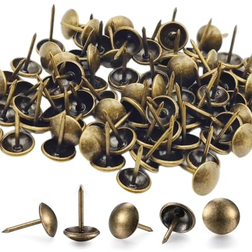 200 Pcs Upholstery Tacks, Antique Bronze Upholstery Tacks Pins | Decorative Furniture Push Nail Pins with Plastic Storage Box, Drawing Picture Chairs Carpet Nails Studs Tacks (11x17 mm)