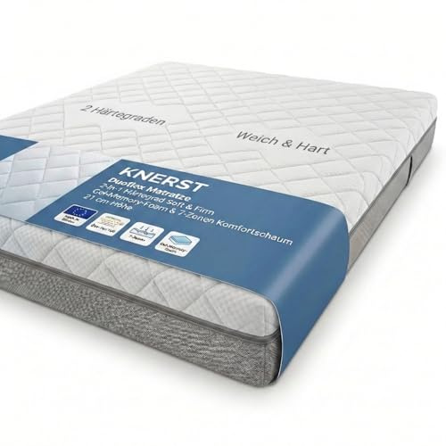 KNERST Duoflex Matratze 180x200, 7 Zonen Mattress, H3/H4, 21 cm | Orthopädische Matratze, H3/H4, Komfortschaum & Gel Memory Foam, atmungsaktiv, 21 cm Höhe, wendbar, OEKO-TEX®