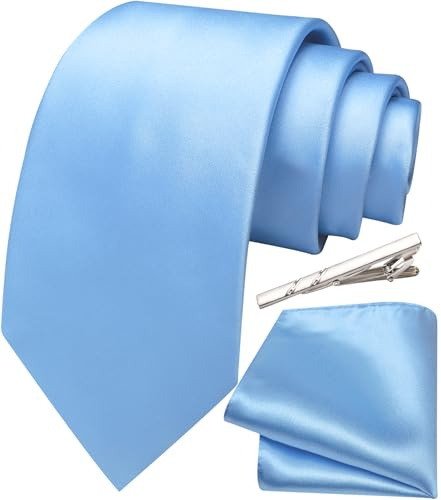 Ailisus Krawatte Herren Klassisch Einfarbige Krawatten und Einstecktuch Krawattenklammer Set Für Hochzeit Party Business 3PCS