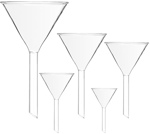 Embudo de Vidrio 5 Piezas para Laboratorio de Química Analítica | Gran Visibilidad, Alta Resistencia al Choque Térmico, Embudos para Cocina, Herramientas Laboratorio