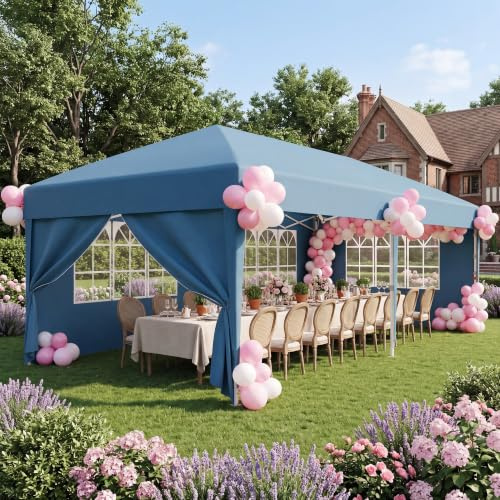 JUMMICO Pop Up Gazebo 3x6m with Sides, Heavy Duty Waterproof Marquee, 6 Removable Sidewalls, UV50+, Adjustable Height, Folding Shelter with Carry Bag for Garden, Weddings, Events - Blue