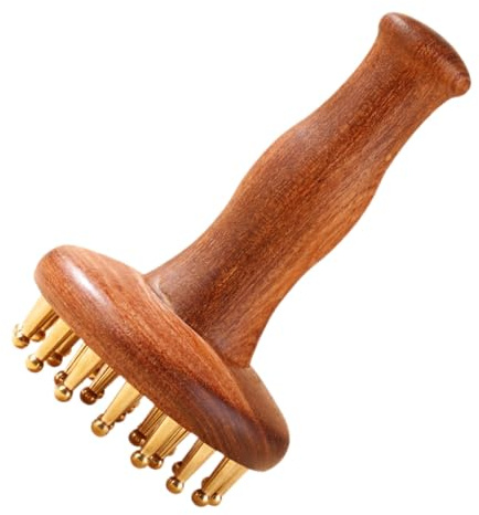 Hemobllo Massagebürste und Kamm aus Messing und Sandelholz mit Holzgriff für Tiefe Muskelmassage an Rücken Armen und Oberschenkeln Meridian Massagegerät zur der Durchblutung