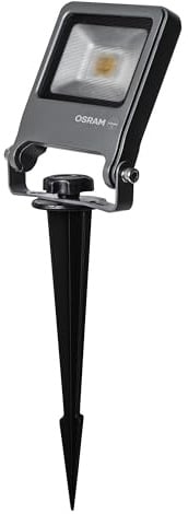 Osram Endura Garden Flood Erdspieß-Strahler, 10W, 800lm, 3000K Warmweiß, IP65, 2m Kabel mit Stecker, Aluminium Dunkelgrau