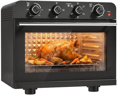 HOMCOM Four Friteuse à Air Chaud 36L 1800 W avec Rôtissoire Acier Noir | Four à Air Chaud, Plaque de Cuisson, Panier de Friture et Grille, Température Réglable, Minuterie 60 min, Lumière Interne