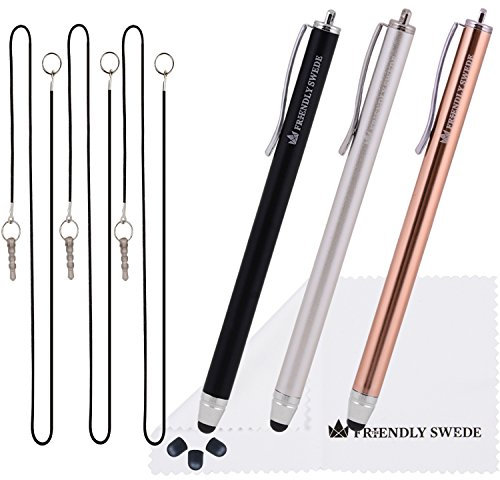 The Friendly Swede Eingabestift Touchstift Stylus Stift (3er-Set) für Tablett und Handy, mit dünnerer Spitze, Ersatzspitzen, Anhängern und Reinigungstuch