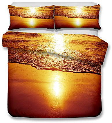 Andrui Bettwäsche Set 3D Ozean Meer Sonnenuntergang Romantische Landschaft Mehrfarbig Bettbezug und Kissenbezug Bettwäsche mit Reißverschluss Ganzjährig Einzelbett 135x200cm