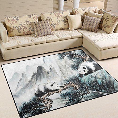 Use7 Teppich, chinesischer Stil, Panda-Motiv, Textil, Mehrfarbig, 160cm x 122cm(5.3 x 4 feet)