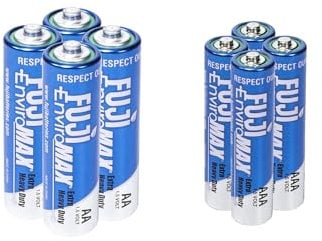 Fuji Enviromax Paquete de baterías Tipo AA y AAA, Extra Resistente, Fabricado para ser ecológico y Potente, Zinc de Carbono (Paquete de 4AA, 4AAA)