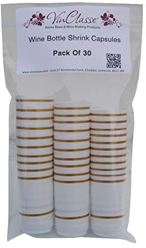 VinClasse Wine Bottle Shrink Capsules/Caps - Pack of 30 - White with Gold Band