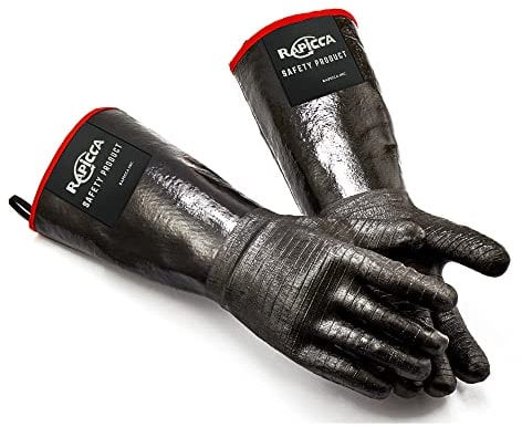 RAPICCA Gants de Barbecue, Résistants à la Chaleur pour Gril/Fumeur/Cuisine/Fosse,Poignée Texturée en Paume pour Aliments Gras sur Votre Friteuse sans Glissement 43.2CM M