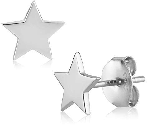 Brandlinger ® Stern Mond Ohrstecker Silber 925. Ohrringe Silber 925 vergoldet (Silber und Gold). Schmuck Damen vergoldet mit 18 Karat für Frauen und Mädchen. Größe der Ohrringe 7mm.