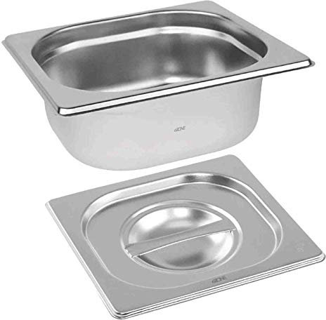 Gastronorm & Lid 1/6 Sixth Stainless Steel Bain Marie Food Container Pan 65mm