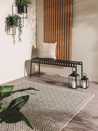 benuta Nest Teppich Cleo - Weiß/Schwarz 120x170 cm - Kunstfaser - Outdoor geeignet - Rechteckig & im Style: Geometrisch, Zickzack, Boho-Style - Pflegeleicht für Wohnzimmer Schlafzimmer