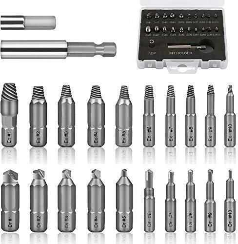 Keyohome 22PCS Damaged Screw Extractor Kit, Screwdriver Bit Set and Remove Tool Broken Bolt Stripped Screw Extractors with Magnetic Extension Bit Holder & Socket Adapter