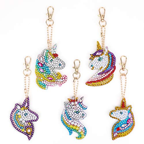 5 Stücke DIY 5D Diamond Art Painting Keychain mit Einhorn Muster,MWOOT Rhinestone Pasted Diamant Malerei Schlüsselbund Stickerei Kunst Handwerk