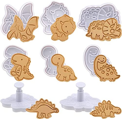8 Pcs Dinosaur Cookie Cutter Set Chocolate Biscuit Cutters Stampers Emboss Plastic Cookie Cutters Fondant Cake Decoration