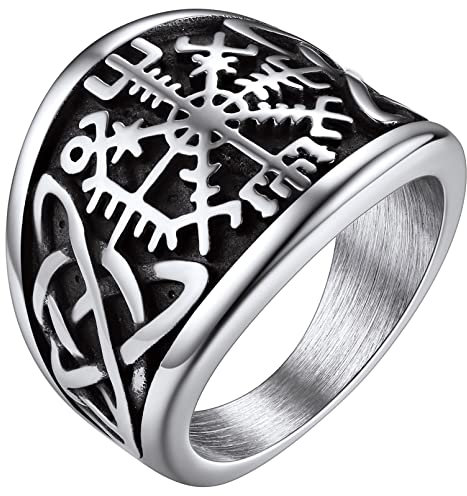 FaithHeart Chevaliere pour Homme Viking Boussole Vegvisir Nordique Grande Bague Acier Inoxydable 72