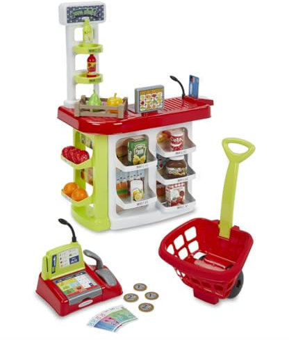 Jouets Ecoiffier - 1691 - Sortie de caisse Supermarché 3 en 1 avec accessoires de ventes - Jeu d'imitation - Dès 18 mois - Fabriqué en France