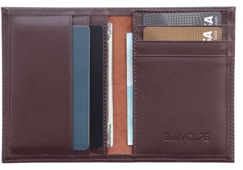 BELLVOLPE Slim Wallet Genuine Leather, Brown, Minimalist
