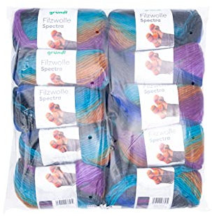 Gründl Wolle Filzwolle Spectra - Dicke Wolle zum Filzen in der Waschmaschine - Strickgarn- Weich und hautfreundlich - 100% Schurwolle - 10 Knäuel 100 g /100 m -Nadelstärke 8-9 - atlantis multicolor