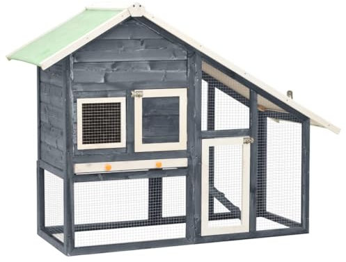 vidaXL Kaninchenstall Grau und Weiß 140x63x120 cm Tanne Massivholz