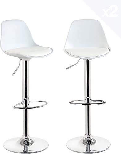 Lot de 2 Tabourets de Bar avec Dossier et Repose-Pieds,Réglable en Hauteur et Rotative à 360°,Chaises de Bar Cuisine en Plastique,Robuste et Ultra Silencieux-Blanc-2pc