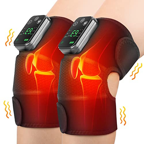 Cordless Heated Knee Massager Heating Shoulder Support Brace Wrap with Massage, Vibration Heating Pads for Relaxing Knee Shoulder Elbow, 3-in-1 Massage Machine Best Gift for Birthday Christmas