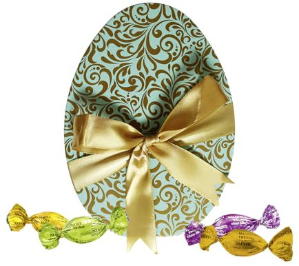 Lauensteiner Osterdose Ornament mit 10 bunt gewickelten Schokoeiern ohne Alkohol für Ostern, 150g, 6-fach sortiert | Perfektes Ostergeschenk für Männer oder Frauen